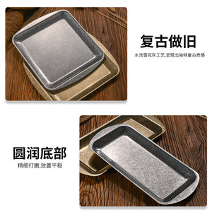 Plateau de service rectangulaire en acier inoxydable plaqué or, style industriel vieilli, fond plat, plat peu profond, vaisselle - Product Image 5