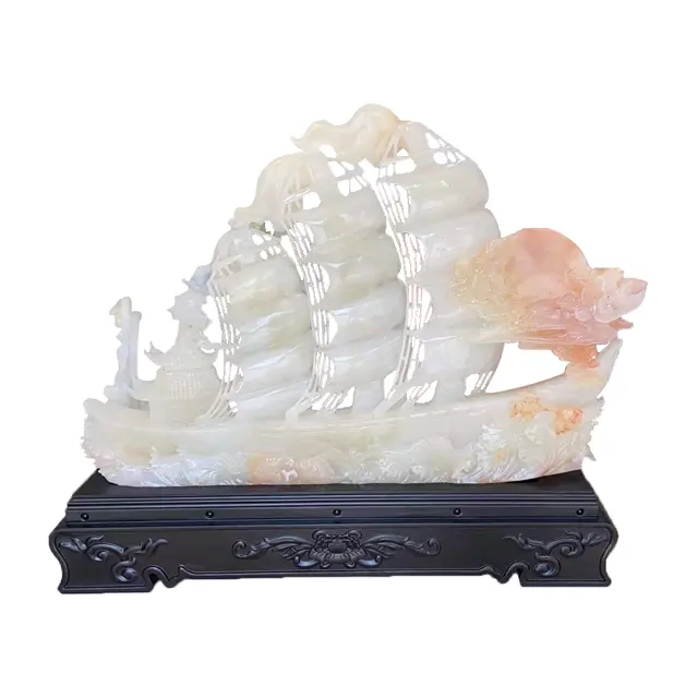 Recém-projetado mesa decorado escultura de jade branco barco barco pedra de esculpir o interior branco jade barco