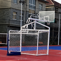 Support combiné 2-en-1 en métal pour basketball et football avec panneau arrière en verre trempé – Panier de basketball extérieur et but de football