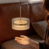 Lampu Gantung Kaca Amber Mewah Dengan Inti Akrilik Kristal Pencahayaan Gantung LED Modern untuk Dekorasi