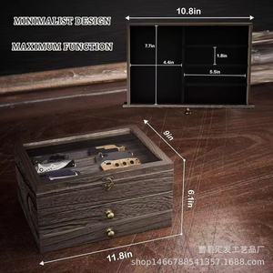 Wooden Flip Top <b>Storage</b> <b>Box</b> 11.8in X 9in X 6.1in Multi Compartment Knife Display With <b>Drawer</b> Pockets - Product Image 1