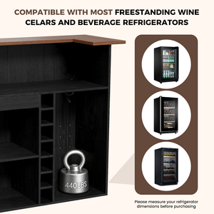 Freestanding Commercial <b>Bar</b> Unit with Storage <b>Shelves</b> & Footrest Panel Wood <b>Bar</b> Cabinet Wine Rack Beverage Fridge - Product Image 3