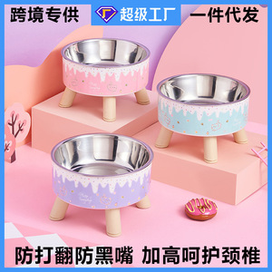 Bol anti-renversement pour animaux de compagnie en acier inoxydable surélevé avec pieds pour un meilleur soutien à l'alimentation des chats et des chiens - Product Image 5