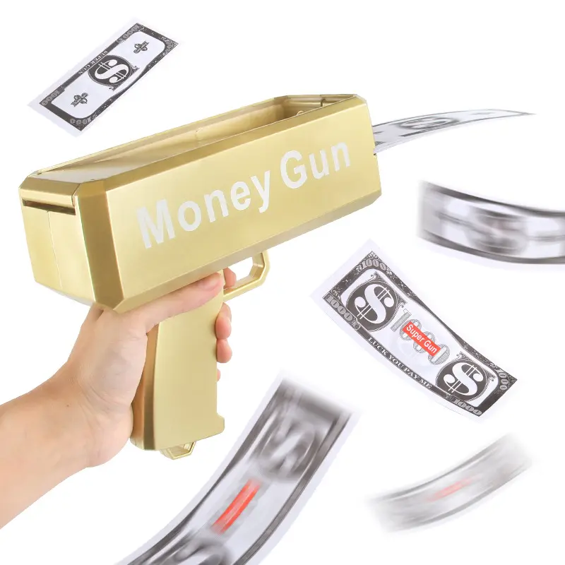 卸売ゴールドマネーガンは現金マネーを作りますRain de dinero Gun Toy Shot Spray Real Golden Money Toy Gun for Party Custom Logo