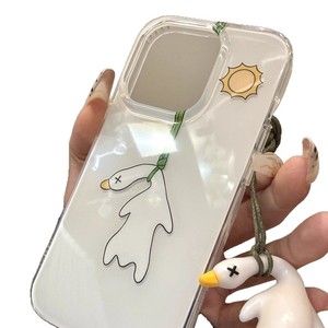 Cartone animato creativo, custodia per telefono con anatra bianca e becco giallo per <span class=keywords><strong>iPhone</strong></span> 16 15 14 13 12 ciondoli a forma di anatra secca, <span class=keywords><strong>Cover</strong></span> primavera estate - Product Image 5