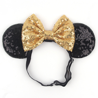Serre-tête élastique réglable en nylon avec oreilles de souris classiques à sequins et nœud, accessoires pour cheveux pour enfants, idéal pour les fêtes et les sorties
