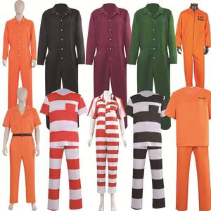 Combinaison de prisonnier unisexe d'Halloween, rouge et orange, en polyester, pour détection par détecteur de métaux, pour tueurs en série, Junhao - Product Image 6