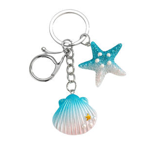 Llavero Creativo con Diseño de Concha Marina en Degradado Estilo Océano, Colgante de Estrella de Mar y Concha, Lindo Colgante para Bolsa o Coche para Parejas, Llaveros de Goma - Product Image 5