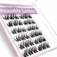 Faux cils complets spectaculaires faits à la main, réutilisables, sans colle, 12 rangées, extensions individuelles à presser, faciles à appliquer et à enlever