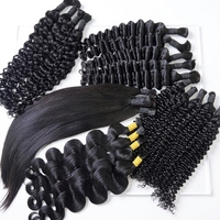 Rambut Asli Remy Keriting Model Deep Wave Boho Braids, Bundel Rambut Asli untuk Kepang Tanpa Weft, Rambut Asli Keriting untuk Kepang