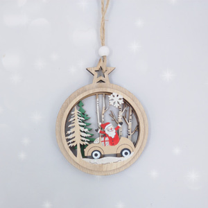 Adornos de Rodajas de madera de Navidad, ideas de corte láser, <span class=keywords><strong>Reno</strong></span> redondo hueco, árboles de Navidad, diapasón, tallado de madera, proveedor de adornos - Product Image 4
