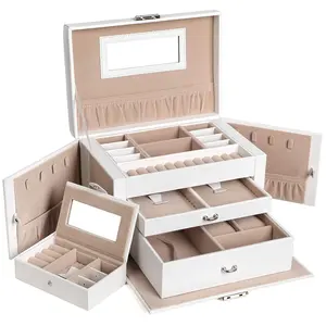 Оптовая продажа, черный, белый, искусственная кожа, деревянный большой ящик для хранения ювелирных изделий с органайзером, упаковка, маленький ящик для ювелирных изделий