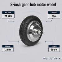 Moteur à moyeu engrené GOLDGUN 8 pouces 24V 250W 12Nm à couple élevé pour scooter de mobilité et fauteuil roulant électrique