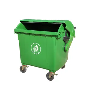 Nhựa Ngoài Trời Kích Thước Lớn 1200l Bốn Bánh Xe Chất Thải Container Với Chân Phanh/