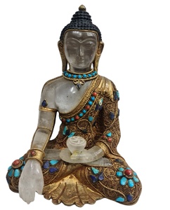 คริสตัลควอตซ์เส้นใยทองเนปาลทำด้วยมือรูปปั้นทองเหลืองรูปพระพุทธรูปรูปปั้นการตกแต่งบ้านแบบอินเดีย - Product Image 2