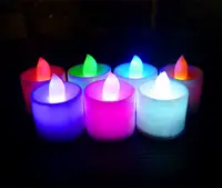 Bougies LED colorées en plastique sans flamme, style chauffe-plat, 12 pièces, cadeau de noël, bouton électrique