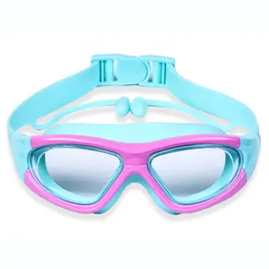 แว่นตาว่ายน้ำซิลิโคนป้องกันหมอกสำหรับเด็กมองเห็นได้กว้างป้องกันรังสียูวีพร้อมที่อุดหู