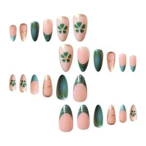 Uñas Postizas de ABS con Forma de Almendra, Diseño Francés con Lazo, Aplicación con Pegamento, Uñas Artificiales - Product Image 4