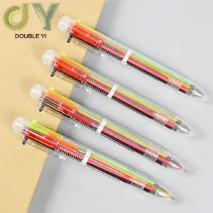 Vente chaude pas cher en plastique transparent six changement de couleur/6 en 1 stylo à bille