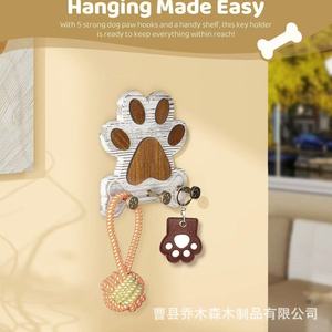 <b>Wooden</b> Dog Paw Wall Mount Key Rack With Hooks For Entryway Living Room Storage <b>Rustic</b> Style - Product Image 3