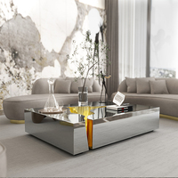 Meubles de salon modernes de luxe, table basse rectangulaire blanche haut de gamme avec plateau en acier inoxydable, design convertible pour la maison