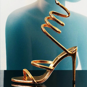 2025 Talon Snake Strap <b>Silver</b> Sole Summer Ankle Wrap Around Spiral <b>Heels</b> for Lady - Product Image 5
