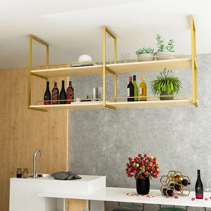 Estante de techo para vino, estante de almacenamiento de techo suspendido, estante de techo de madera maciza de hierro, 3 niveles para bares, restaurantes - Product Image 1