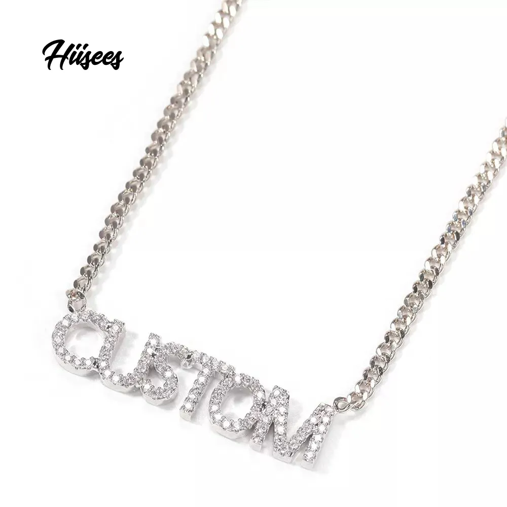 Custom Name Necklace Jewelry Made Drawing Stainless Steel CZ Letter Charm Necklace jewellery for women