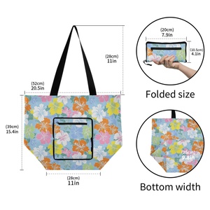 Hawaiian Custom Design Eco Friendly Women Tote Reusable <b>Bag</b> Hibiscus Flower Shoulder <b>Foldable</b> Shopping <b>Bag</b> with Logo Print - Product Image 3