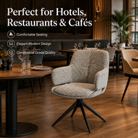 Chaise de salle à manger pivotante haut de gamme en bouclette gris clair marbré, dossier haut et rond, base étoile conique, rotation 360° °   Hôtel Restaurant