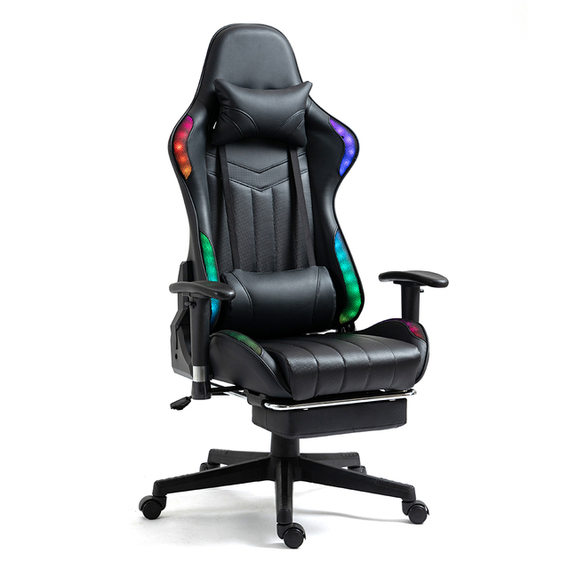 Ergonomic Pu Leather Swivel Office Footrest RGB Gaming Chair Light for Pc Gamer with Removable Head and Lumbar Pillows