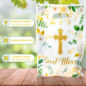 Sacchetti Regalo per Feste con Stampa Croce Pasquale e Scritta 'God Bless', Sacchetti per Caramelle con Manici, Forniture per Feste di Compleanno e Pasqua - Product Image 3