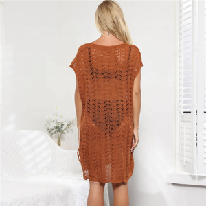 ชุดเดรสตาข่ายถักโครเชต์ฉลุลายสำหรับใส่เดินชายหาด,ผ้าถุงมี5สีใหม่ปี2022 - Product Image 6