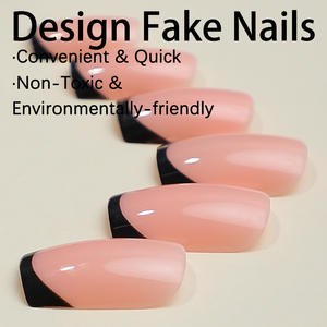 <span class=keywords><strong>Faux</strong></span> ongles à presser style français, motif marbre carré, portables, pour mains et pieds, vente en gros transfrontalière - Product Image 4