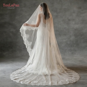 Voile de mariée YouLaPan V323, longueur cathédrale, dentelle brodée à la main, sans peigne, adapté aux cérémonies de mariage - Product Image 3