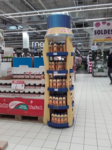 Tùy chỉnh giấy <span class=keywords><strong>Pop</strong></span> hiển thị các tông 3/5 tầng Sticker Logo Morden sàn tròn hiển thị kệ cho nước giải khát chai rượu vang hiển thị - Product Image 2