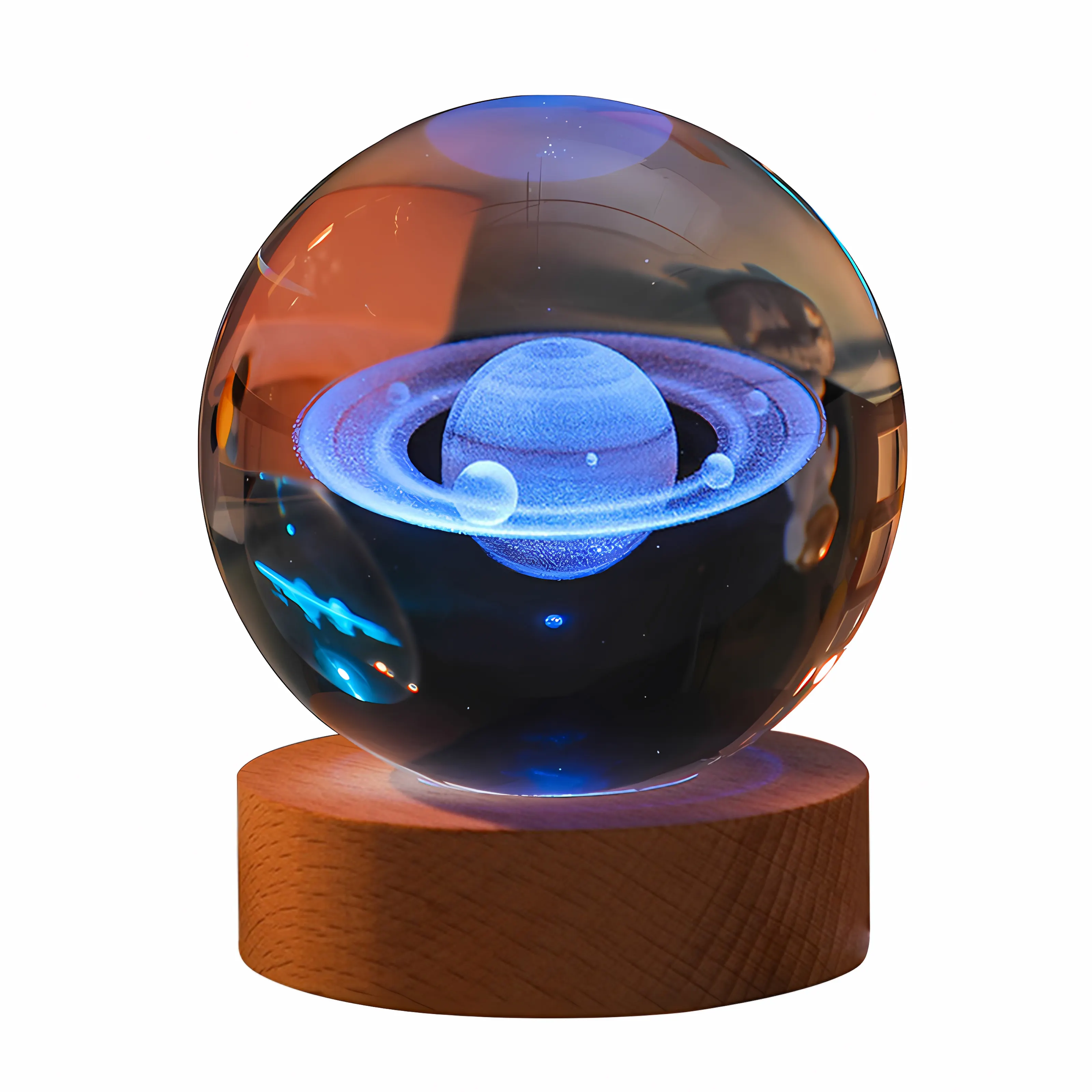 Gravure laser 3D personnalisée avec logo personnalisé Système solaire Boule de cristal Vente en gros d'usine Boule de cristal vierge avec socle à led