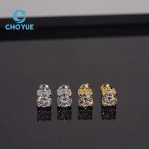 Pendientes de Moissanita Redondos de 4 Puntas, Plata 925, 6.5mm, con Cierre de Rosca, Pasan la Prueba del Diamante - Product Image 1