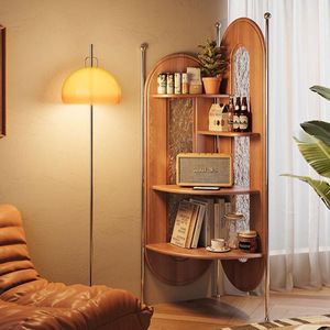 Vintage Scandinavian Style Corner <b>Solid</b> <b>Wood</b> <b>Bookcase</b> Triangular Retro Space Saving For Home Small Apartment Bedroom - Product Image 2