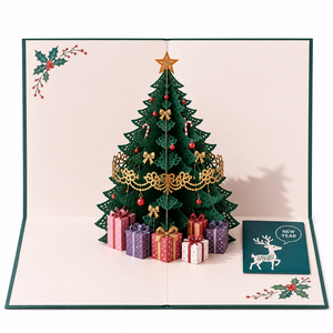 Carte de vœux de Noël 3D pop-up, faite à la main, en papier, carte de fête, forme personnalisée, artisanat en papier, cadeau - Product Image 1
