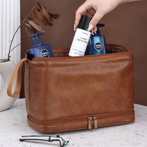 Bolsa de Afeitado para Hombre, Neceser de Cuero Pu, Organizador de Cosméticos de Viaje Impermeable, Compra en Línea a Granel - Product Image 3