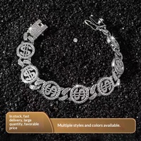 Collier tendance en forme de signe dollar $ serti de zircone cubique, plaqué or, style hip-hop, avec chaîne à maillons symbole de monnaie pour hommes