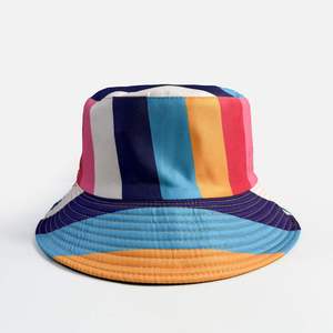 <b>Rainbow</b> Striped Reversible Sun-Protective Fisherman's Flat-<b>Top</b> Hat Unisex Casual Outdoor Travel Four Seasons Versatile Canvas - Product Image 1