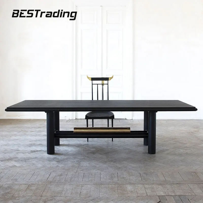 Итальянская Роскошная Современная дизайнерская мебель из массива дерева черное металлическое украшение длинный обеденный стол или Рабочий стол