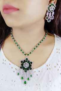 American Diamond Pendant <b>Set</b> Cz Stone Party Wear Premium Design <b>Jewellery</b> Handmade Bulk Product - Product Image 5