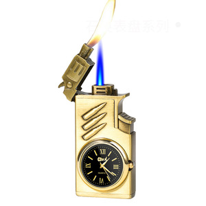 Briquet à double flamme à allumage direct avec cadran d'horloge, flamme bleue coupe-vent, rechargeable au butane, en métal, cadeau d'affaires - Product Image 2