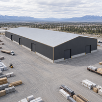 Grand entrepôt et atelier en acier pour le stockage de matériaux de construction avec portes larges et revêtement isolant durable