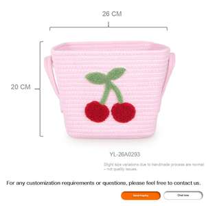 Cesta <span class=keywords><strong>de</strong></span> Almacenamiento Cuadrada <span class=keywords><strong>de</strong></span> Cuerda <span class=keywords><strong>de</strong></span> Algodón Rosa con Bordado <span class=keywords><strong>de</strong></span> Chenilla <span class=keywords><strong>de</strong></span> Cereza para Habitación <span class=keywords><strong>de</strong></span> Niñas, Organizador <span class=keywords><strong>de</strong></span> Almacenamiento para Guardería, <span class=keywords><strong>Regalo</strong></span> para Baby Shower - Product Image 3