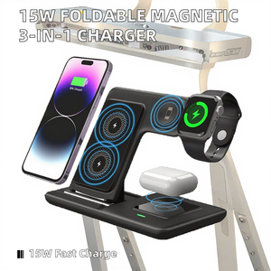 Chargeur sans fil magnétique pliable 3-en-1 de haute qualité 15W avec support stable pour iPhone 15 Pro Max 16 - Product Image 2