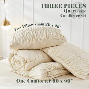 Duvet Cover Sets Ruched Comforter Queen Size Bed Set Boho Shabby Chic <strong>Bedding</strong> 3 Piece <strong>Ruffle</strong> with Pillow <strong>White</strong> <strong>Bedding</strong> Set - Product Image 6